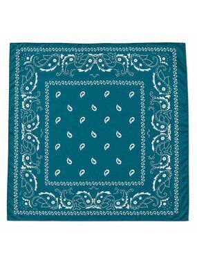 Teal Blue Paisley Bandana Scarf 35x35 Satin Feel Square Wrap